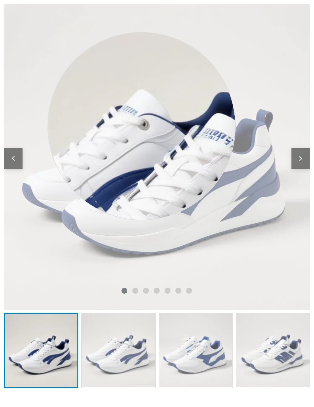 Main image with the circular magnifier lens over the shoe's logo