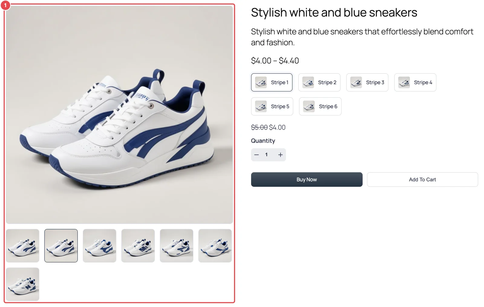 A product page on Twenty Twenty-Five before the template change: FluentCart's own gallery, with a single main image and plain thumbnails